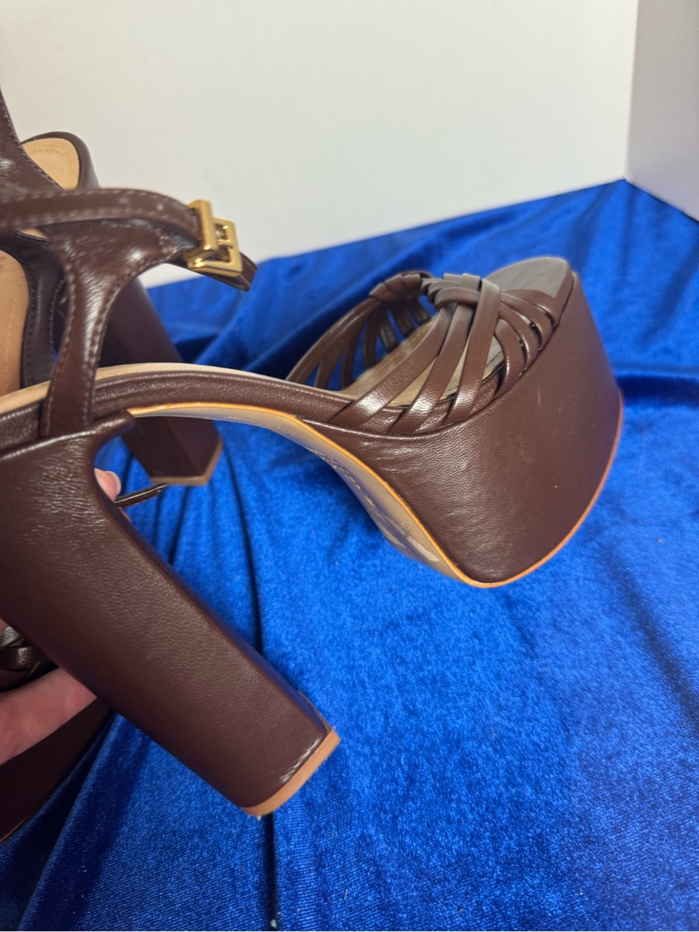 SCHUTZ Tara Brown Braided Platform Sandals with Ankle Strap - Picture 7 of 10